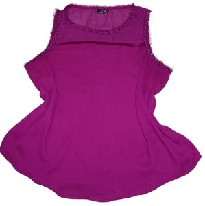 ANA | Fuchsia Studded Raw Hem Semi Sheer Tank Top | PL
